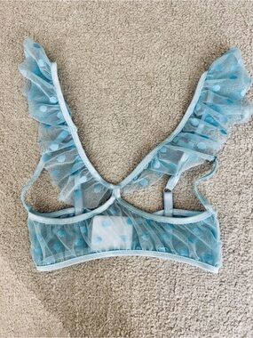 NWOT Light Blue Polka Dot Cupless Lingerie Bralette